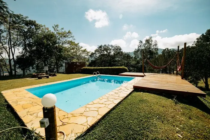 Fibreglass swimming pool beside a timber deck